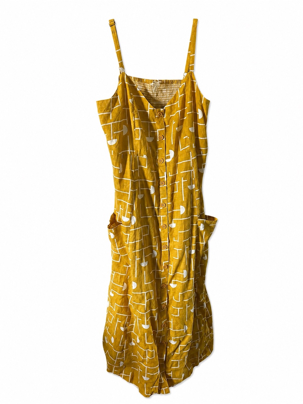 Mimi Maternity Mustard Yellow Printed Button-Front Midi Dress
